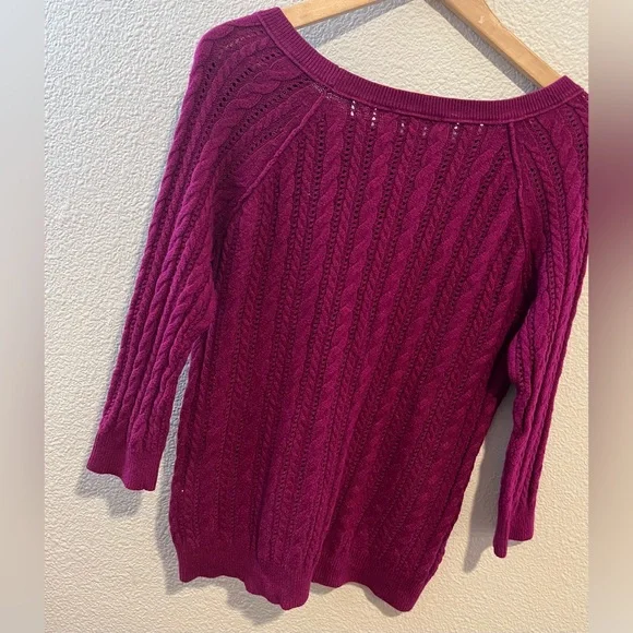 American Eagle Y2K Cable Knit Crewneck Sweater Fuchsia Purple Medium - Picture 9 of 11